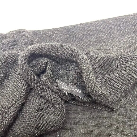 Eileen Fisher Womens Black Metallic Open Front Wool Blend Cardigan Size Medium - Picture 2 of 5